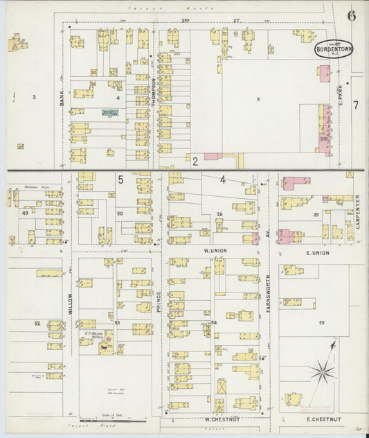 Sanborn Fire Insurance Map from Bordentown, Burlington County, New Jersey (1897), Sheet #0006 - Historic Sanborn Fire Insurance Map Print, vintage old map wall art, antique decor, genealogy gift, New Jersey New Jersey map