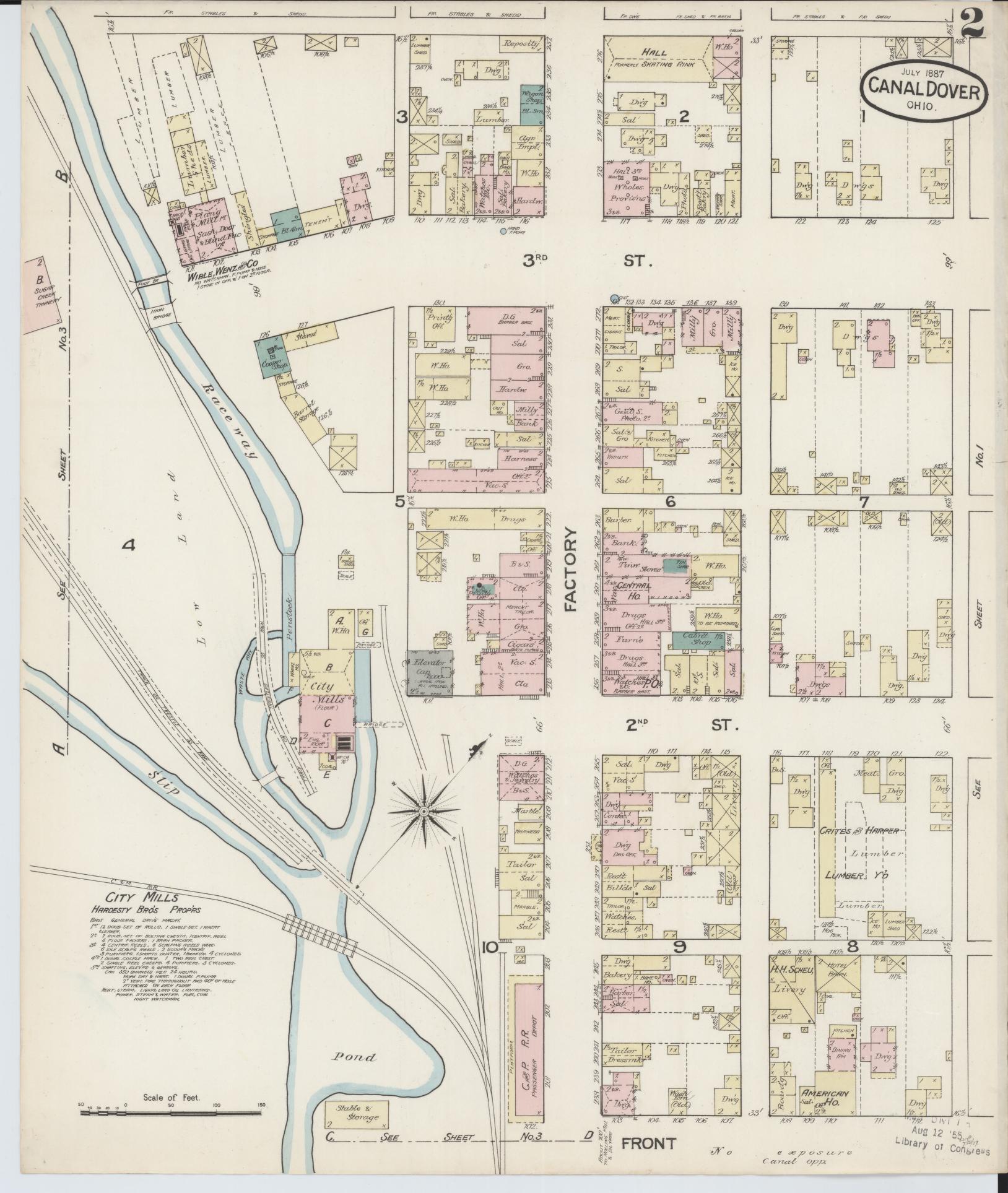 Sanborn Fire Insurance Map from Canal Dover, Tuscarawas County, Ohio (1887), Sheet #0002 - Complete Map Set gallery image, historic Sanborn map, vintage wall art, Ohio Ohio