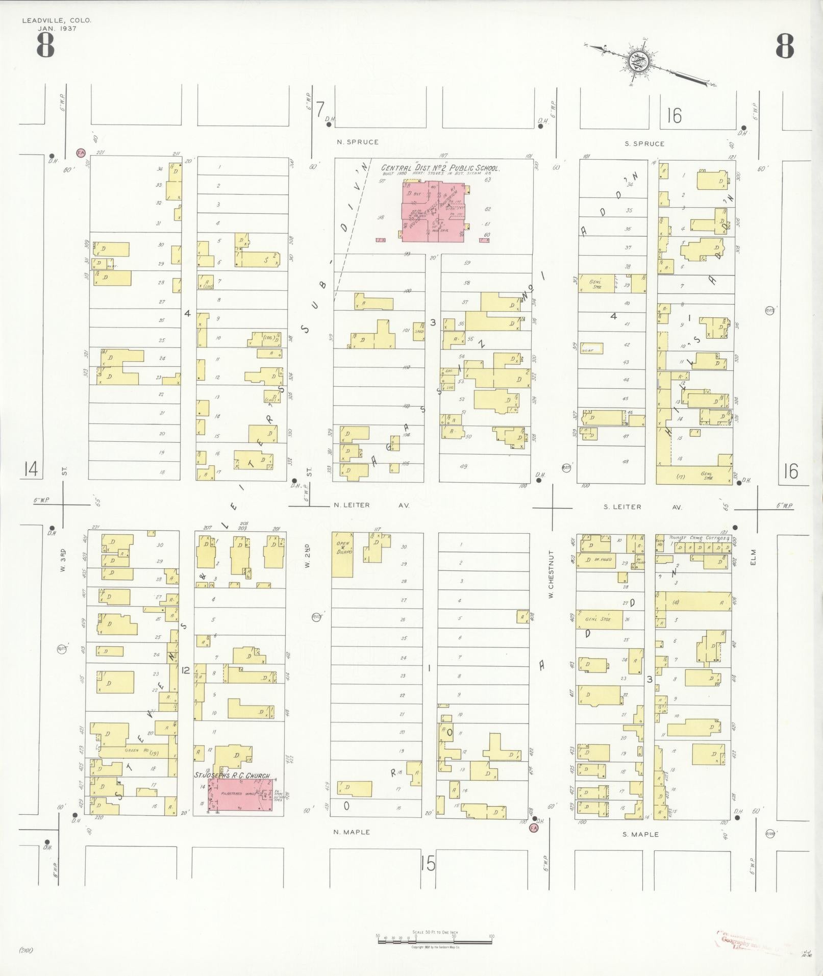 Sanborn Fire Insurance Map from Leadville, Lake County, Colorado (1937), Sheet #0008 - Historic Sanborn Fire Insurance Map Print, vintage old map wall art, antique decor, genealogy gift, Colorado Colorado map