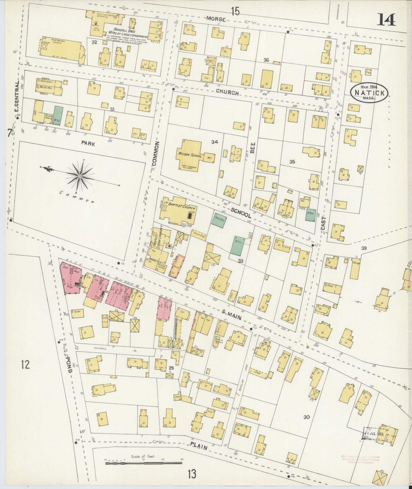 Sanborn Fire Insurance Map from Natick, Middlesex County, Massachusetts (1904), Sheet #0014 - Complete Map Set gallery image, historic Sanborn map, vintage wall art, Massachusetts Massachusetts