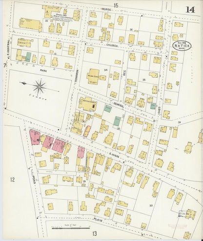 Sanborn Fire Insurance Map from Natick, Middlesex County, Massachusetts (1904), Sheet #0014 - Complete Map Set gallery image, historic Sanborn map, vintage wall art, Massachusetts Massachusetts