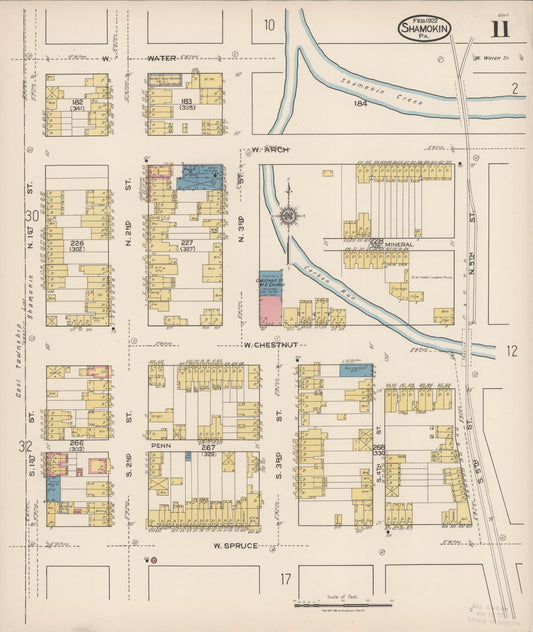 Sanborn Fire Insurance Map from Shamokin, Northumberland County, Pennsylvania (1922), Sheet #0011 - Historic Sanborn Fire Insurance Map Print, vintage old map wall art, antique decor, genealogy gift, Pennsylvania Pennsylvania map
