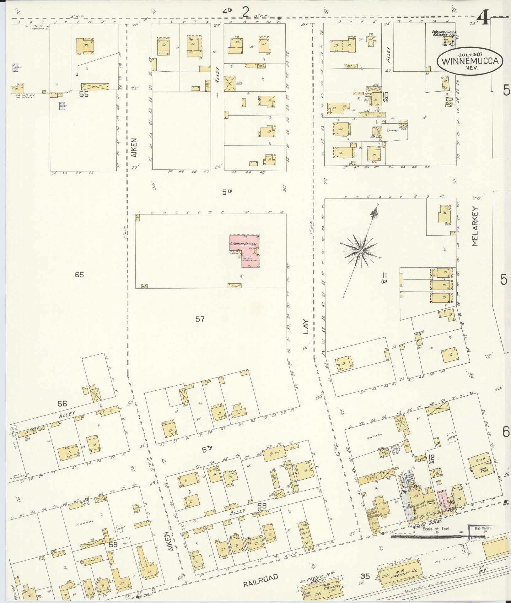 Sanborn Fire Insurance Map from Winnemucca, Humboldt County, Nevada (1907), Sheet #0004 - Historic Sanborn Fire Insurance Map Print, vintage old map wall art, antique decor, genealogy gift, Nevada Nevada map