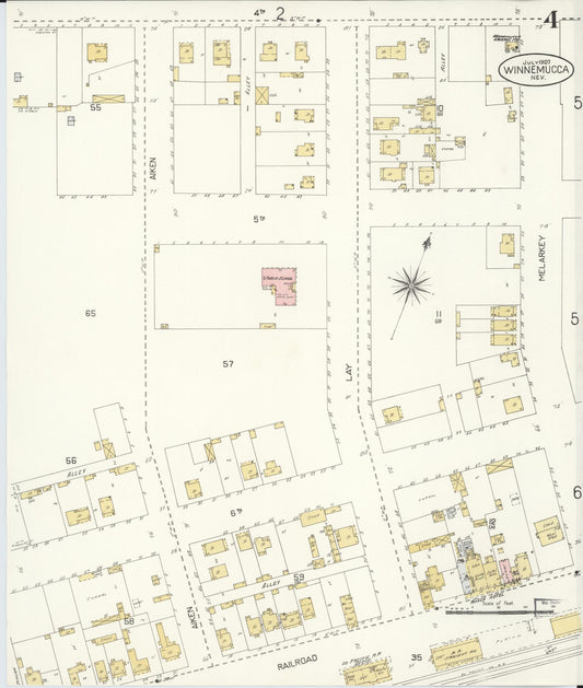 Sanborn Fire Insurance Map from Winnemucca, Humboldt County, Nevada (1907), Sheet #0004 - Historic Sanborn Fire Insurance Map Print, vintage old map wall art, antique decor, genealogy gift, Nevada Nevada map