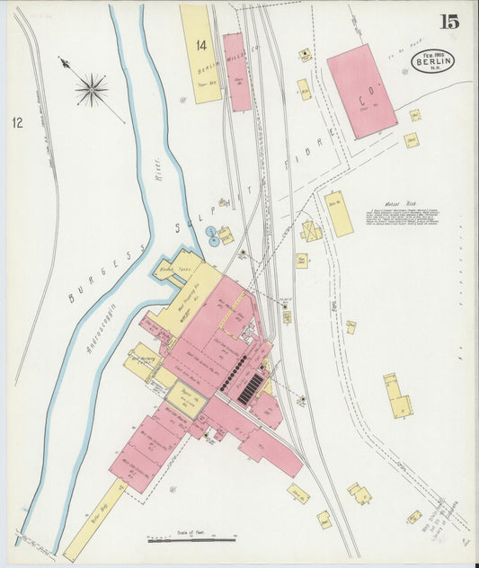 Sanborn Fire Insurance Map from Berlin, Coos County, New Hampshire (1905), Sheet #0015 - Historic Sanborn Fire Insurance Map Print, vintage old map wall art, antique decor, genealogy gift, New Hampshire New Hampshire map