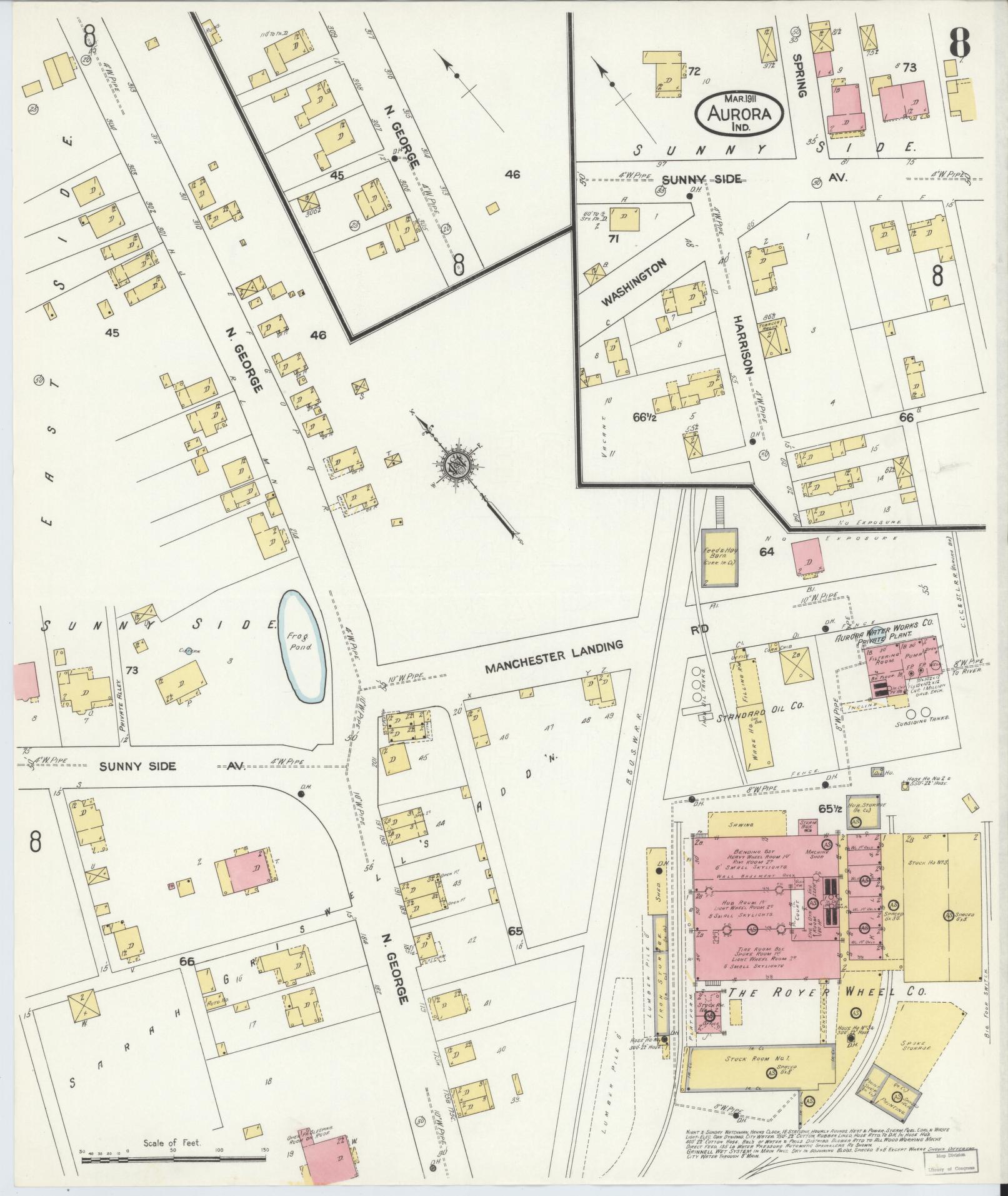 Sanborn Fire Insurance Map from Aurora, Dearborn County, Indiana (1911), Sheet #0008 - Complete Map Set gallery image, historic Sanborn map, vintage wall art, Indiana Indiana
