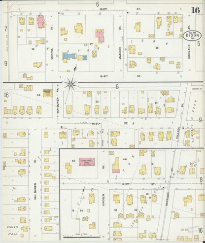 Sanborn Fire Insurance Map from Dixon, Lee County, Illinois (1902), Sheet #0016 - Complete Map Set gallery image, historic Sanborn map, vintage wall art, Illinois Illinois