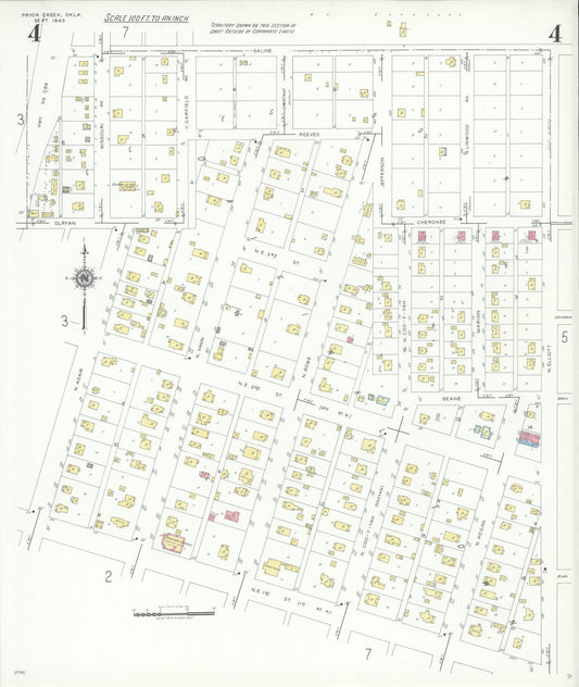 Sanborn Fire Insurance Map from Pryor Creek, Mayes County, Oklahoma (1943), Sheet #0004 - Historic Sanborn Fire Insurance Map Print, vintage old map wall art, antique decor, genealogy gift, Oklahoma Oklahoma map