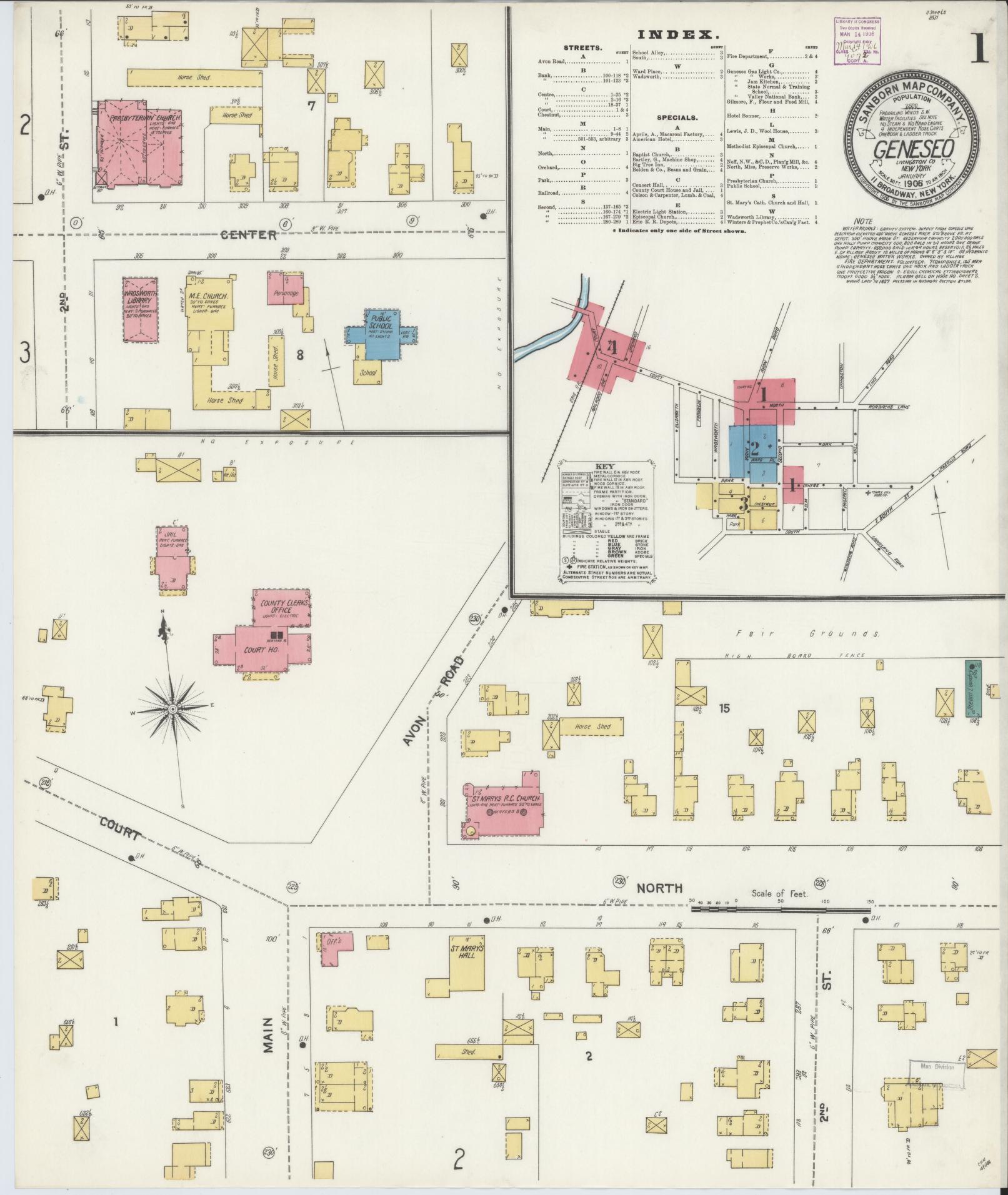 Sanborn Fire Insurance Map from Geneseo, Livingston County, New York. (1906) – Historic Sanborn Fire Insurance Map Print