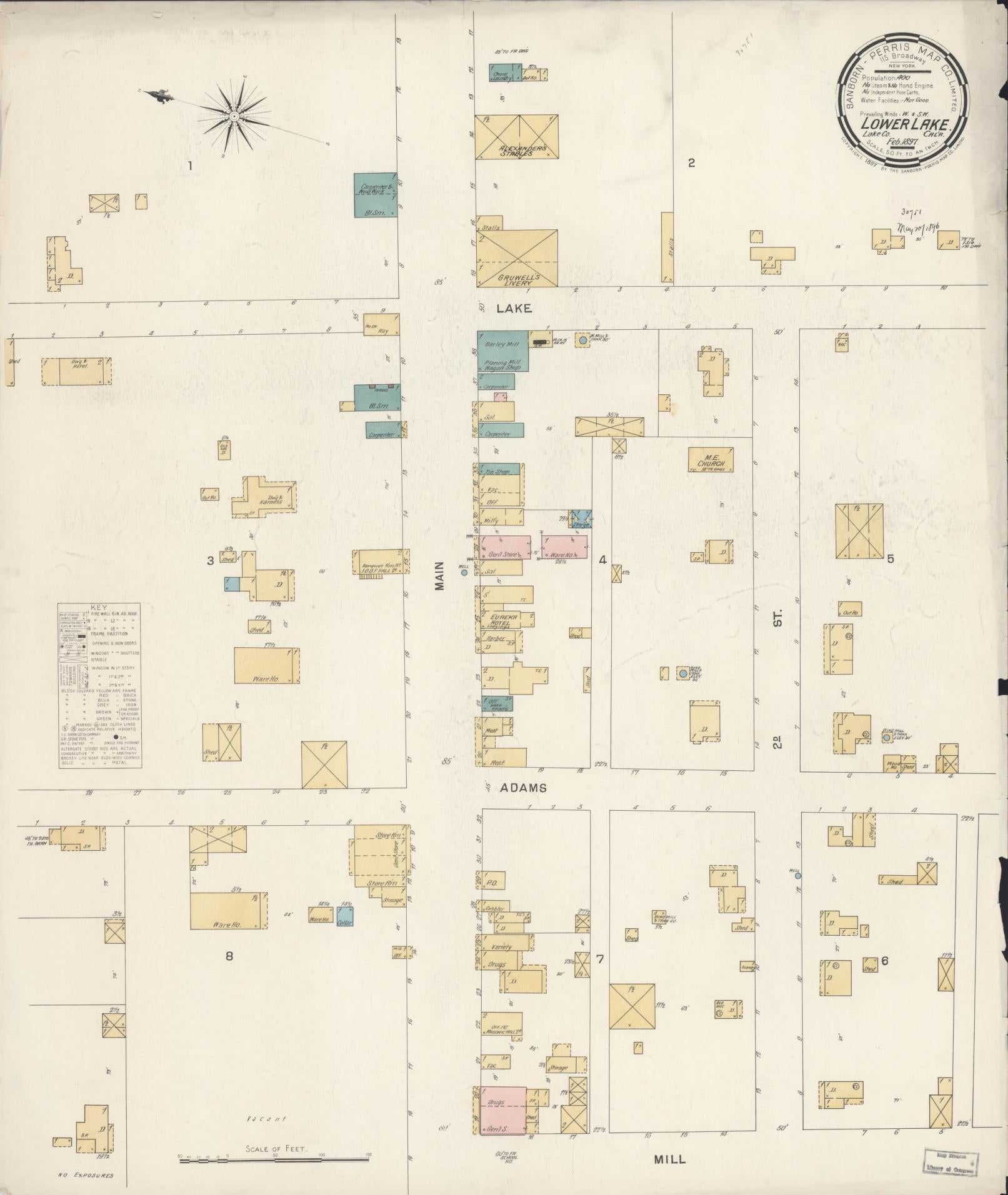 Sanborn Fire Insurance Map from Lower Lake, Lake County, California (1897), Sheet #0001 - Historic Sanborn Fire Insurance Map Print, vintage old map wall art, antique decor, genealogy gift, California California map