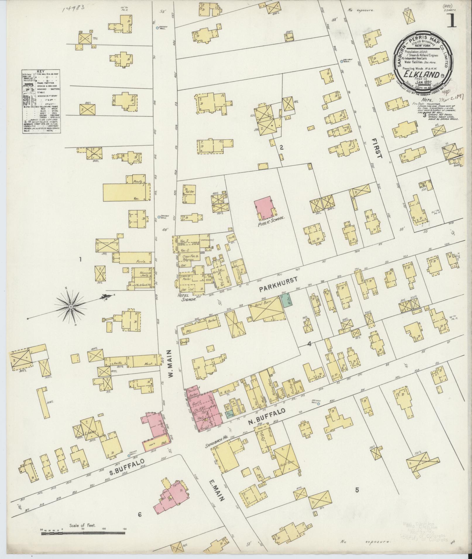 Sanborn Fire Insurance Map from Elkland, Tioga County, Pennsylvania. (1897) – Historic Sanborn Fire Insurance Map Print