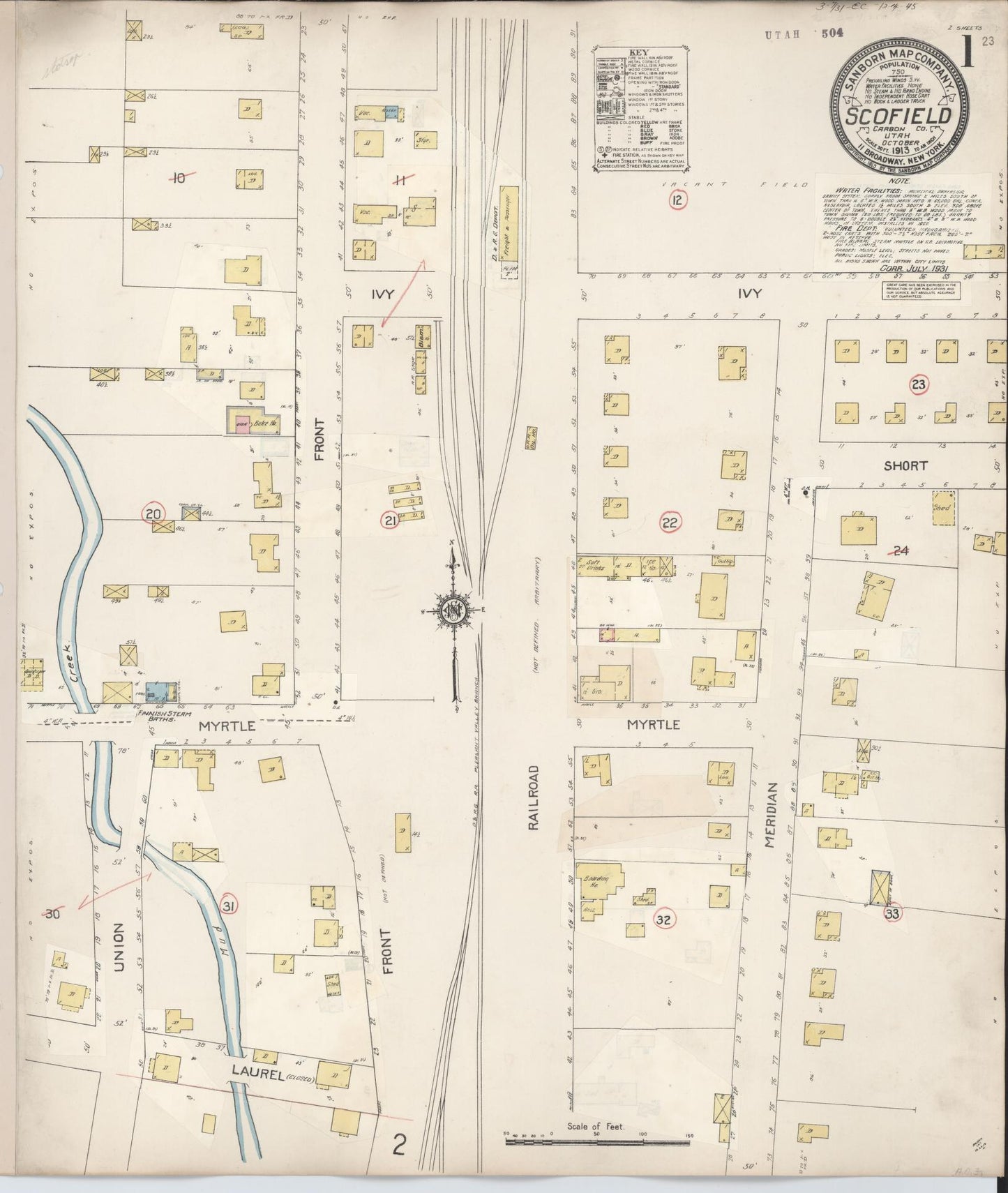 Sanborn Fire Insurance Map from Scofield, Carbon County, Utah (1931), Sheet #0001 - Historic Sanborn Fire Insurance Map Print, vintage old map wall art, antique decor, genealogy gift, Utah Utah map