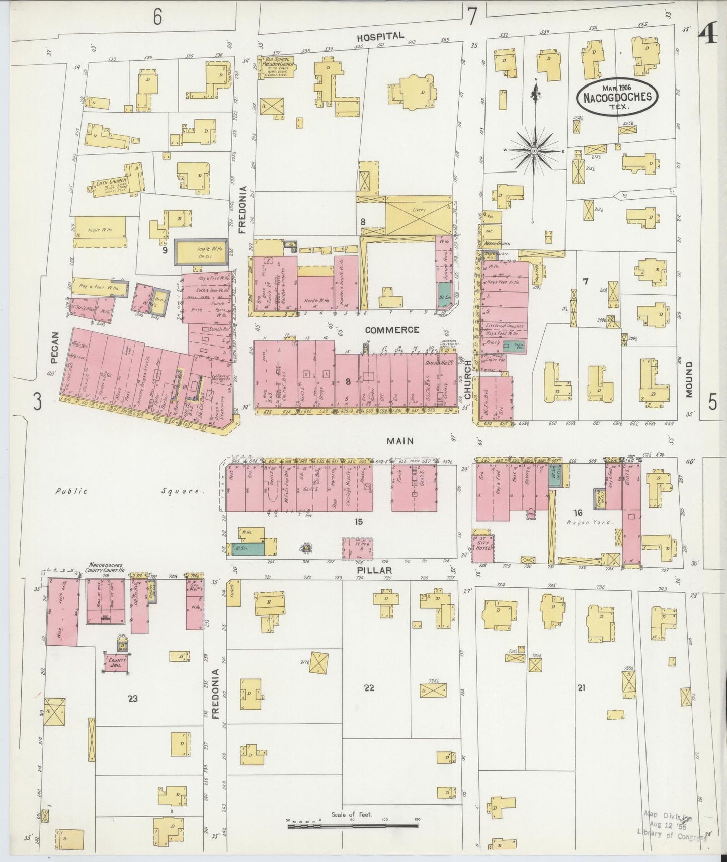 Sanborn Fire Insurance Map from Nacogdoches, Nacogdoches County, Texas (1906), Sheet #0004 - Historic Sanborn Fire Insurance Map Print, vintage old map wall art, antique decor, genealogy gift, Texas Texas map