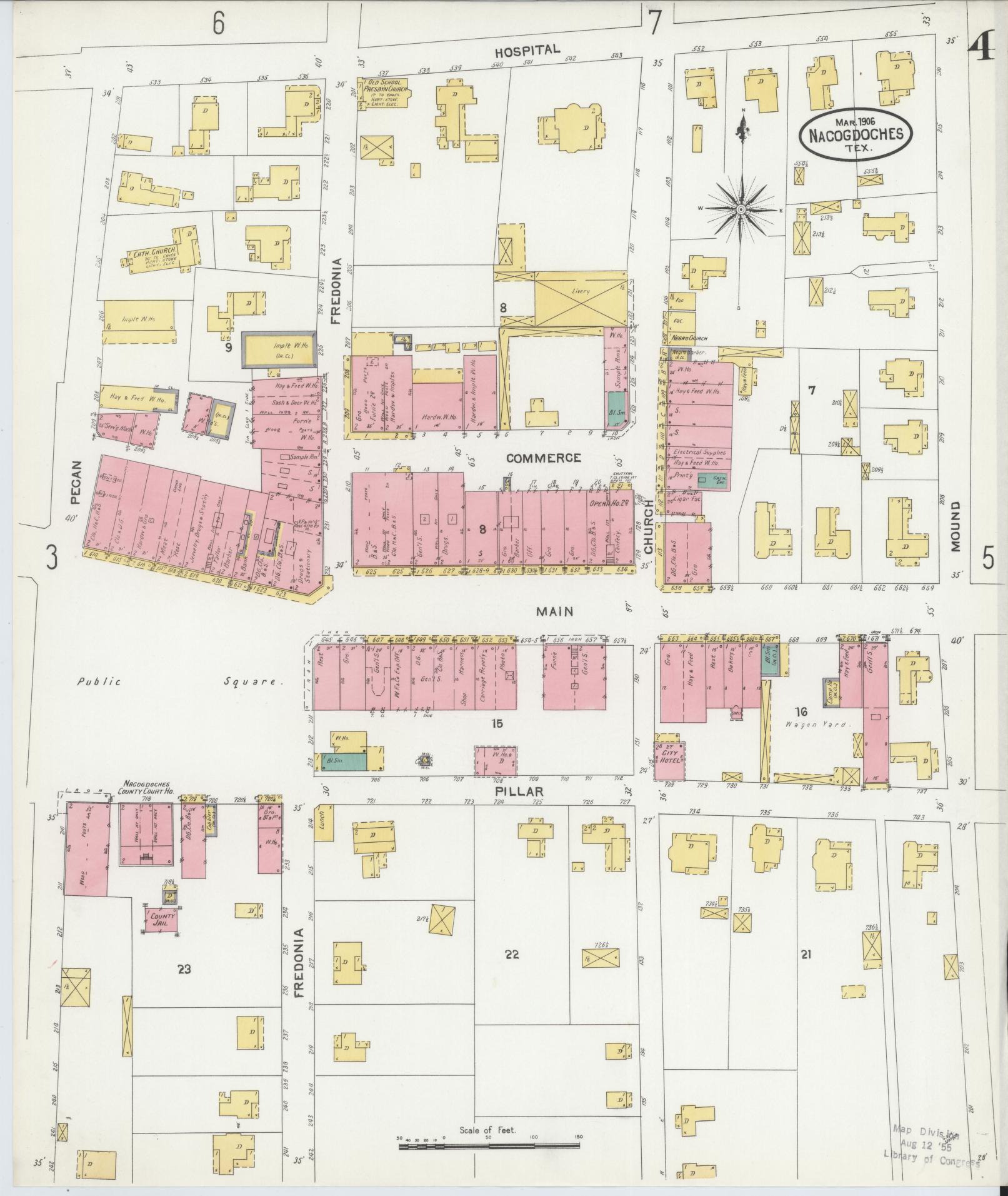 Sanborn Fire Insurance Map from Nacogdoches, Nacogdoches County, Texas (1906), Sheet #0004 - Historic Sanborn Fire Insurance Map Print, vintage old map wall art, antique decor, genealogy gift, Texas Texas map