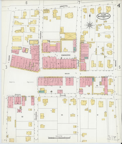 Sanborn Fire Insurance Map from Nacogdoches, Nacogdoches County, Texas (1906), Sheet #0004 - Historic Sanborn Fire Insurance Map Print, vintage old map wall art, antique decor, genealogy gift, Texas Texas map