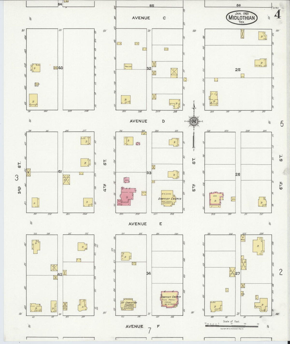 Sanborn Fire Insurance Map from Midlothian, Ellis County, Texas (1921), Sheet #0004 - Historic Sanborn Fire Insurance Map Print, vintage old map wall art, antique decor, genealogy gift, Texas Texas map