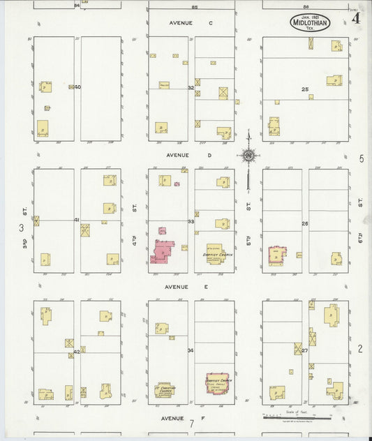 Sanborn Fire Insurance Map from Midlothian, Ellis County, Texas (1921), Sheet #0004 - Historic Sanborn Fire Insurance Map Print, vintage old map wall art, antique decor, genealogy gift, Texas Texas map