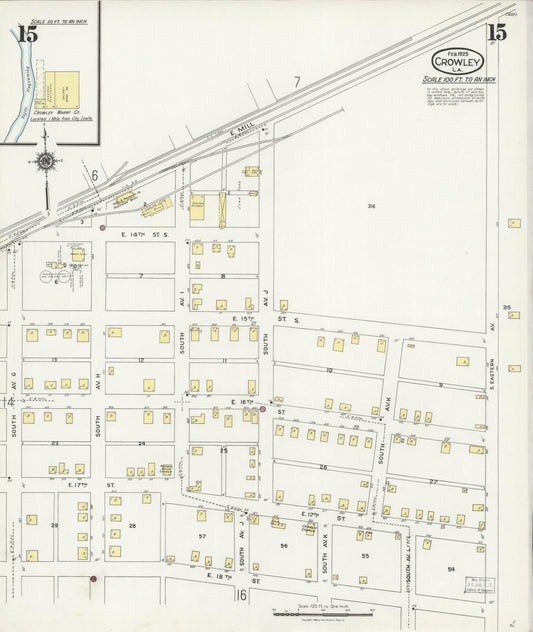 Sanborn Fire Insurance Map from Crowley, Acadia Parish, Louisiana (1925), Sheet #0015 - Historic Sanborn Fire Insurance Map Print, vintage old map wall art, antique decor, genealogy gift, Louisiana Louisiana map