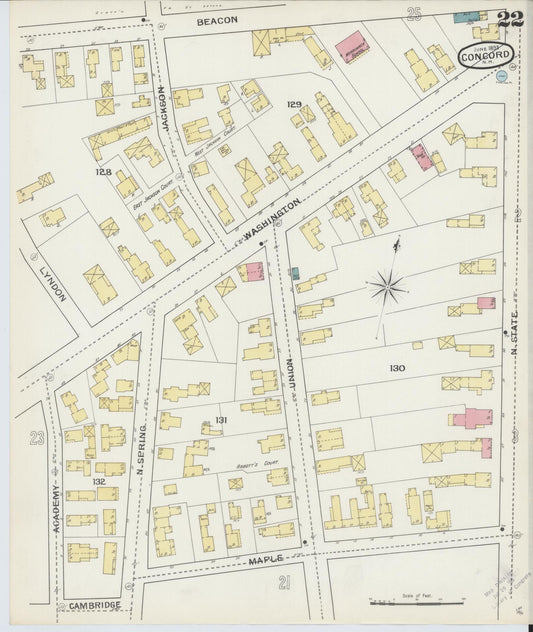 Sanborn Fire Insurance Map from Concord, Merrimack County, New Hampshire (1893), Sheet #0022 - Historic Sanborn Fire Insurance Map Print, vintage old map wall art, antique decor, genealogy gift, New Hampshire New Hampshire map
