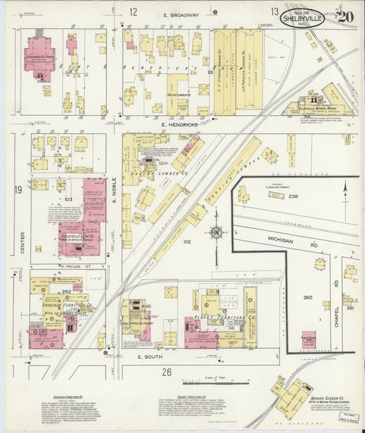 Sanborn Fire Insurance Map from Shelbyville, Shelby County, Indiana (1916), Sheet #0020 - Historic Sanborn Fire Insurance Map Print, vintage old map wall art, antique decor, genealogy gift, Indiana Indiana map