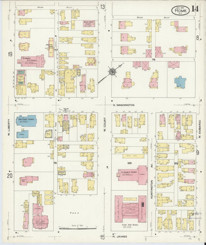 Sanborn Fire Insurance Map from Rome, Oneida County, New York (1909), Sheet #0014 - Historic Sanborn Fire Insurance Map Print, vintage old map wall art, antique decor, genealogy gift, New York New York map