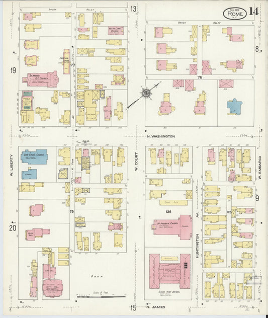 Sanborn Fire Insurance Map from Rome, Oneida County, New York (1909), Sheet #0014 - Historic Sanborn Fire Insurance Map Print, vintage old map wall art, antique decor, genealogy gift, New York New York map