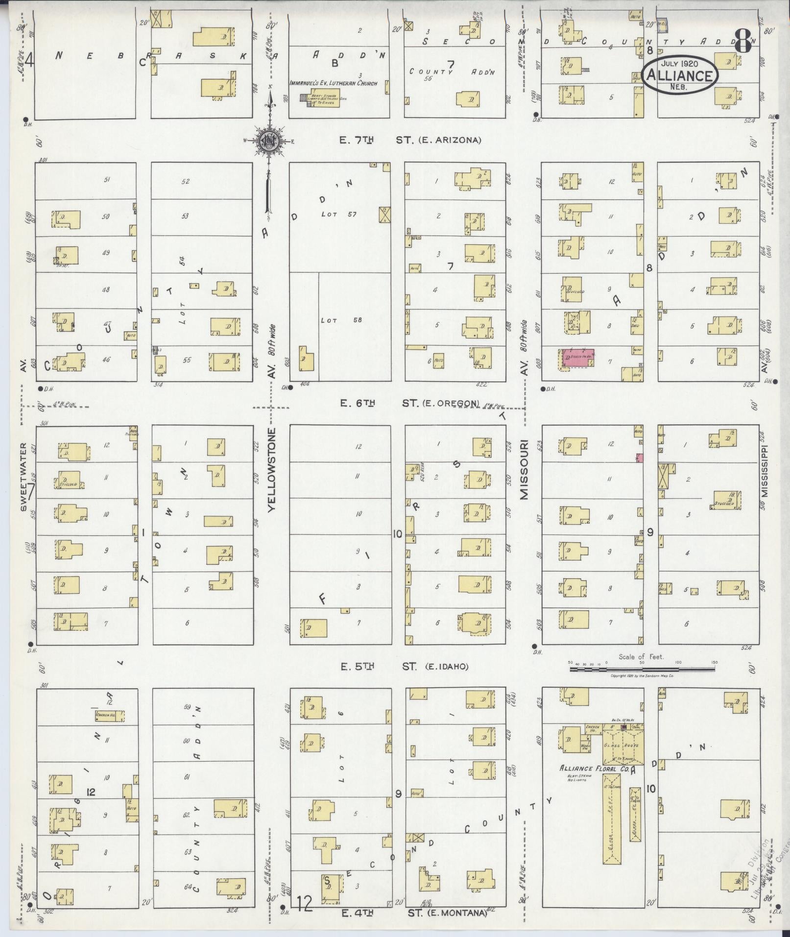 Sanborn Fire Insurance Map from Alliance, Box Butte County, Nebraska (1920), Sheet #0008 - Complete Map Set gallery image, historic Sanborn map, vintage wall art, Nebraska Nebraska