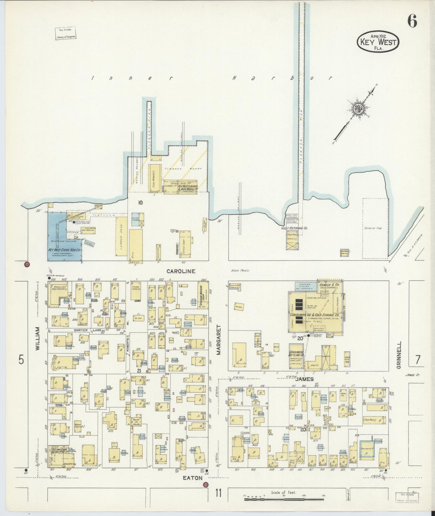 Sanborn Fire Insurance Map from Key West, Monroe County, Florida (1912), Sheet #0006 - Complete Map Set gallery image, historic Sanborn map, vintage wall art, Florida Florida