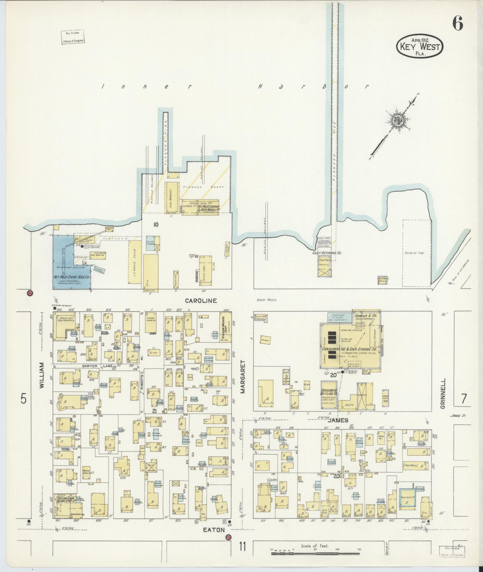 Sanborn Fire Insurance Map from Key West, Monroe County, Florida (1912), Sheet #0006 - Complete Map Set gallery image, historic Sanborn map, vintage wall art, Florida Florida