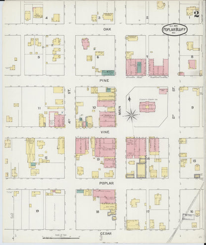 Sanborn Fire Insurance Map from Poplar Bluff, Butler County, Missouri (1892), Sheet #0002 - Historic Sanborn Fire Insurance Map Print, vintage old map wall art, antique decor, genealogy gift, Missouri Missouri map