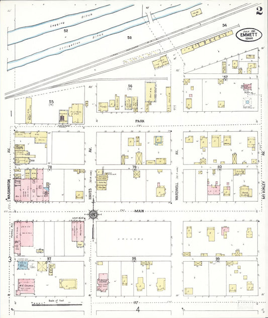 Sanborn Fire Insurance Map from Emmett, Gem County, Idaho (1911), Sheet #0002 - Historic Sanborn Fire Insurance Map Print, vintage old map wall art, antique decor, genealogy gift, Idaho Idaho map