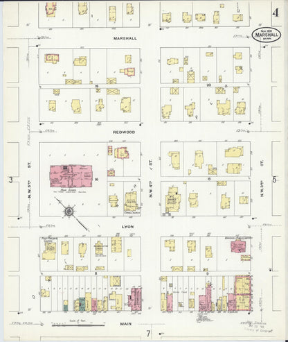 Sanborn Fire Insurance Map from Marshall, Lyon County, Minnesota (1909), Sheet #0004 - Historic Sanborn Fire Insurance Map Print, vintage old map wall art, antique decor, genealogy gift, Minnesota Minnesota map