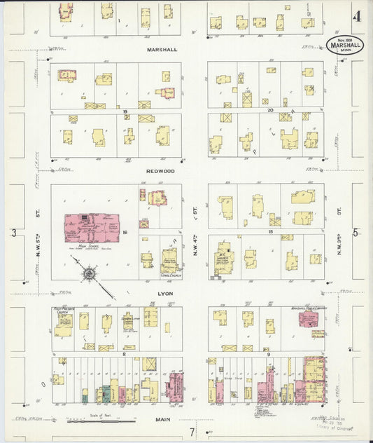 Sanborn Fire Insurance Map from Marshall, Lyon County, Minnesota (1909), Sheet #0004 - Historic Sanborn Fire Insurance Map Print, vintage old map wall art, antique decor, genealogy gift, Minnesota Minnesota map