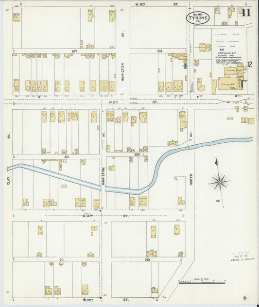 Sanborn Fire Insurance Map from Tyrone, Blair County, Pennsylvania (1906), Sheet #0011 - Historic Sanborn Fire Insurance Map Print, vintage old map wall art, antique decor, genealogy gift, Pennsylvania Pennsylvania map