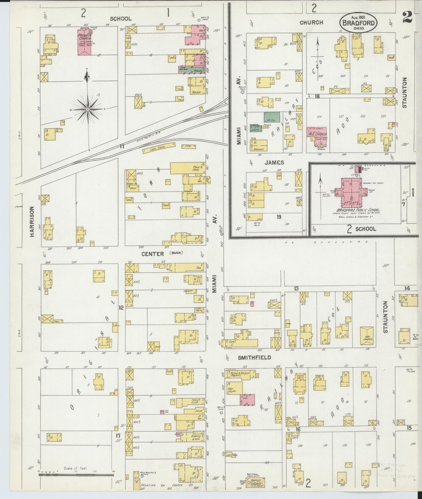 Sanborn Fire Insurance Map from Bradford, Darke and Miami Counties, Ohio (1901), Sheet #0002 - Historic Sanborn Fire Insurance Map Print, vintage old map wall art, antique decor, genealogy gift, Ohio Ohio map