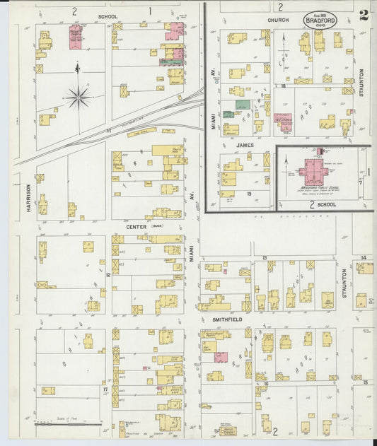 Sanborn Fire Insurance Map from Bradford, Darke and Miami Counties, Ohio (1901), Sheet #0002 - Historic Sanborn Fire Insurance Map Print, vintage old map wall art, antique decor, genealogy gift, Ohio Ohio map