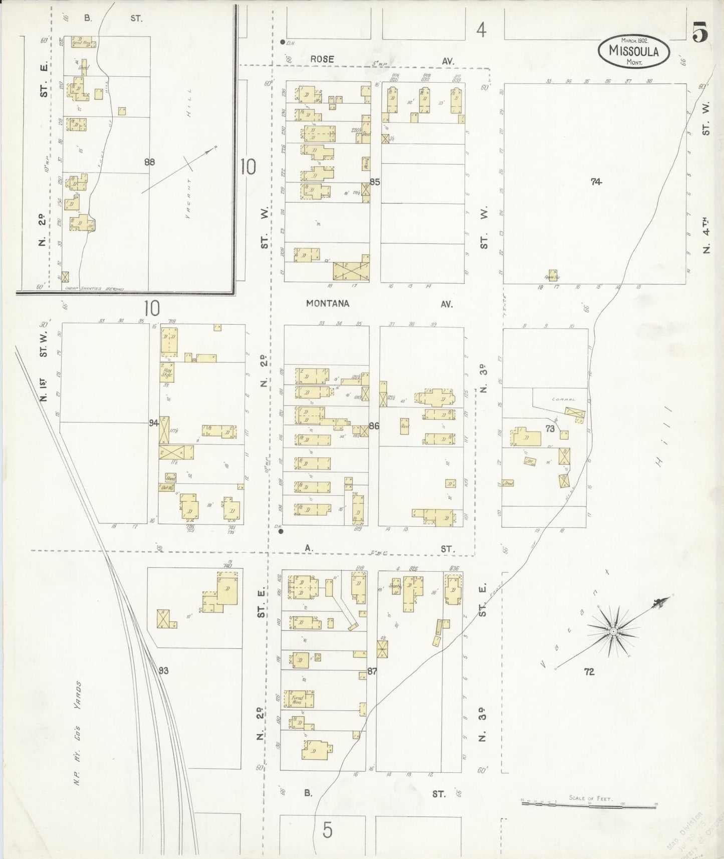 Sanborn Fire Insurance Map from Missoula, Missoula County, Montana (1902), Sheet #0005 - Complete Map Set gallery image, historic Sanborn map, vintage wall art, Montana Montana