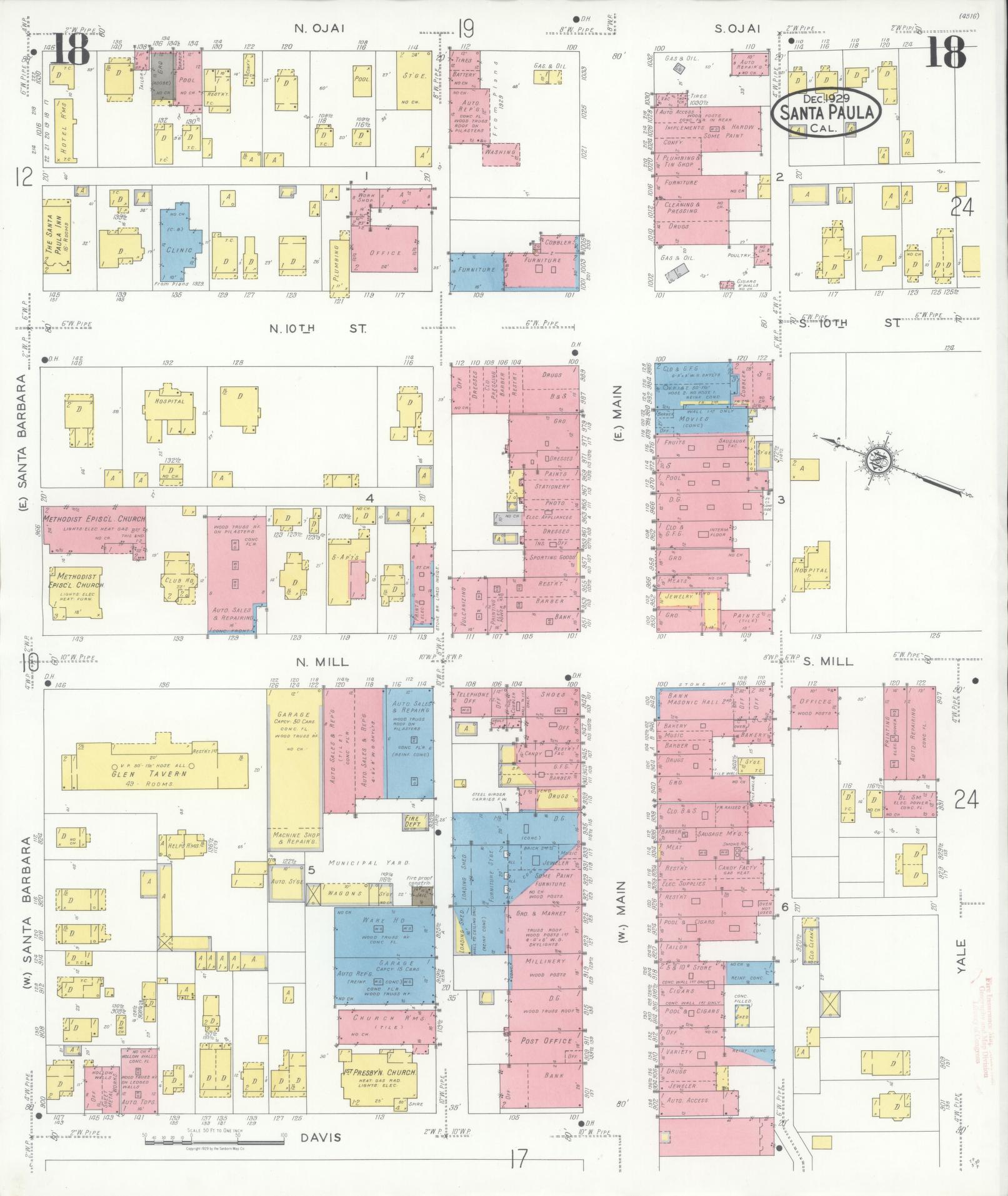 Sanborn Fire Insurance Map from Santa Paula, Ventura County, California (1929), Sheet #0018 - Complete Map Set gallery image, historic Sanborn map, vintage wall art, California California