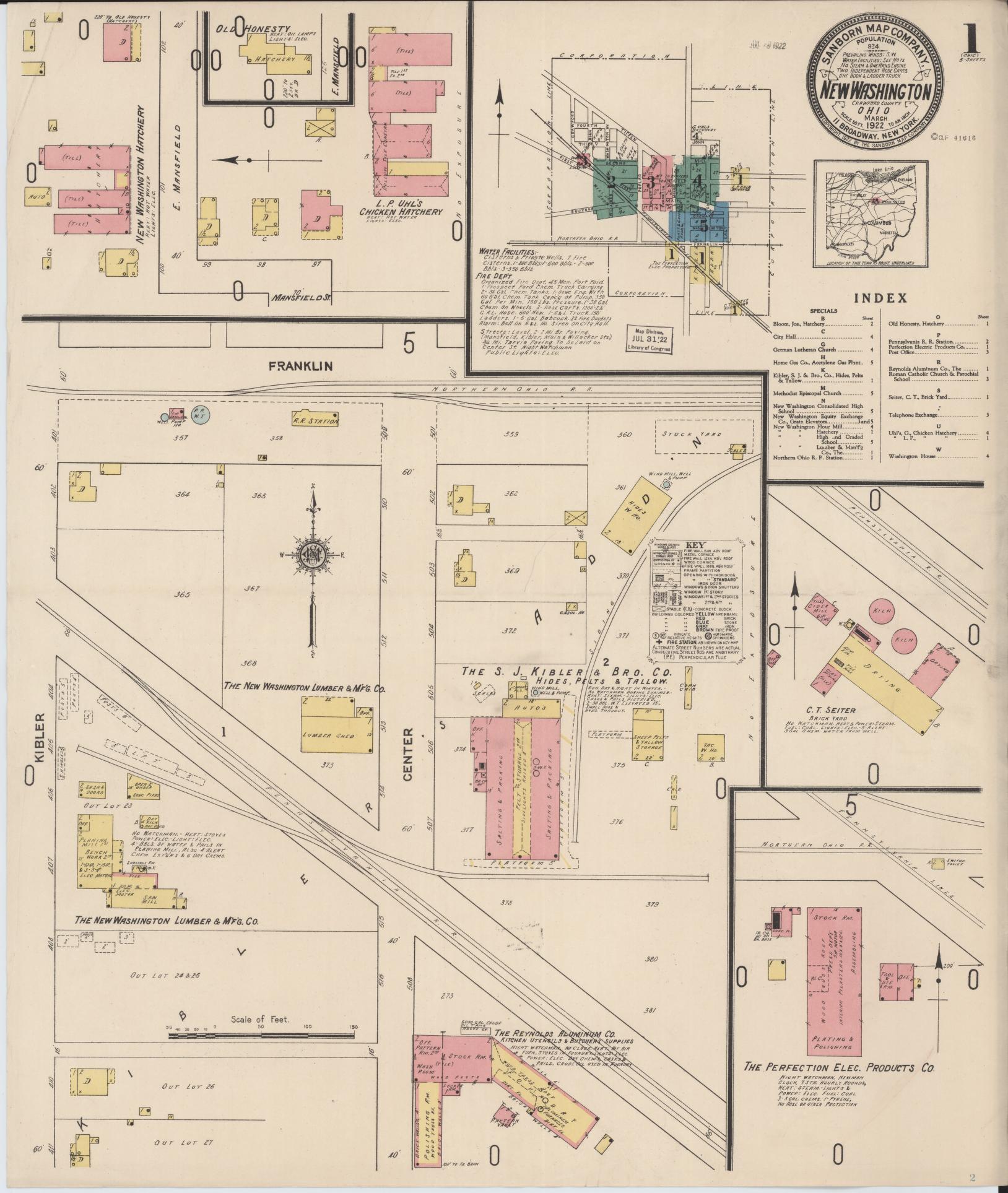 Sanborn Fire Insurance Map from New Washington, Crawford County, Ohio (1922), Sheet #0001 - Historic Sanborn Fire Insurance Map Print, vintage old map wall art, antique decor, genealogy gift, Ohio Ohio map