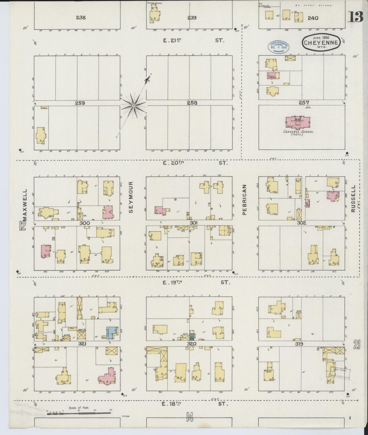 Sanborn Fire Insurance Map from Cheyenne, Laramie County, Wyoming (1894), Sheet #0013 - Complete Map Set gallery image, historic Sanborn map, vintage wall art, Wyoming Wyoming