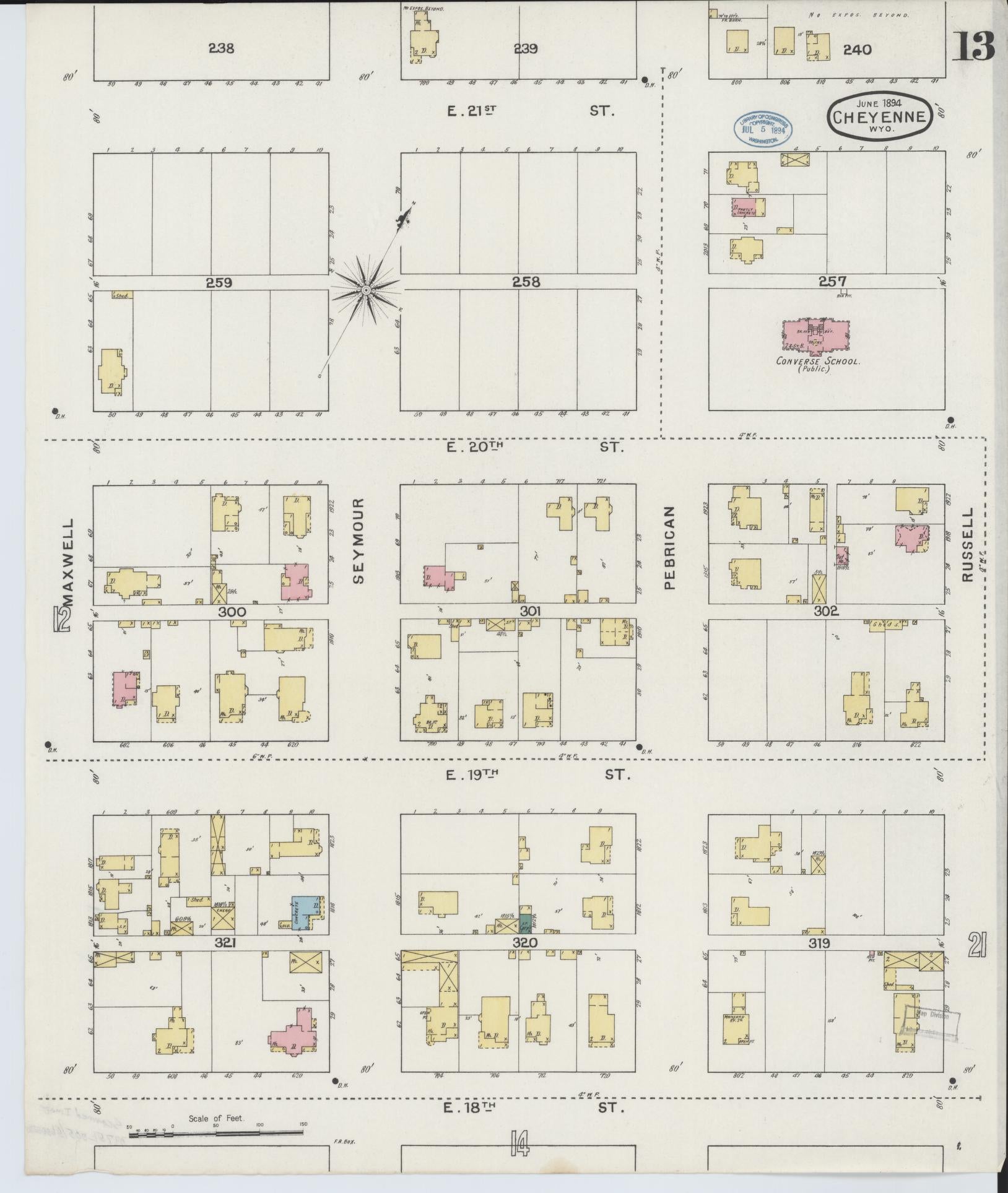 Sanborn Fire Insurance Map from Cheyenne, Laramie County, Wyoming (1894), Sheet #0013 - Complete Map Set gallery image, historic Sanborn map, vintage wall art, Wyoming Wyoming