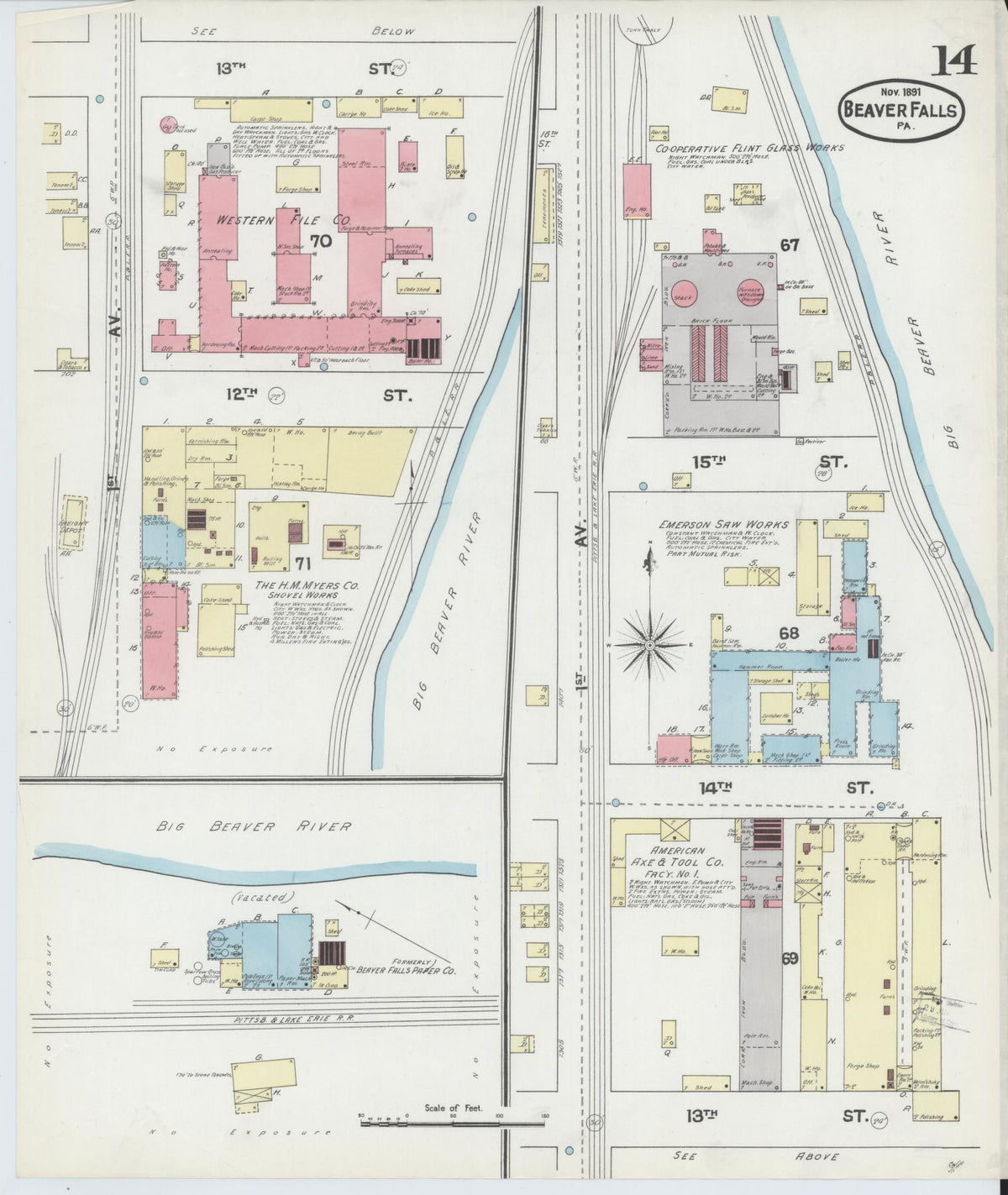 Sanborn Fire Insurance Map from Beaver Falls, Beaver County, Pennsylvania (1891), Sheet #0014 - Complete Map Set gallery image, historic Sanborn map, vintage wall art, Pennsylvania Pennsylvania