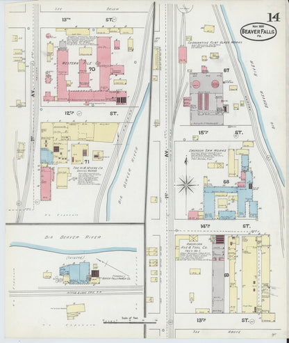 Sanborn Fire Insurance Map from Beaver Falls, Beaver County, Pennsylvania (1891), Sheet #0014 - Complete Map Set gallery image, historic Sanborn map, vintage wall art, Pennsylvania Pennsylvania