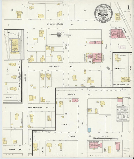 Sanborn Fire Insurance Map from Tavares, Lake County, Florida (1912), Sheet #0001 - Historic Sanborn Fire Insurance Map Print, vintage old map wall art, antique decor, genealogy gift, Florida Florida map