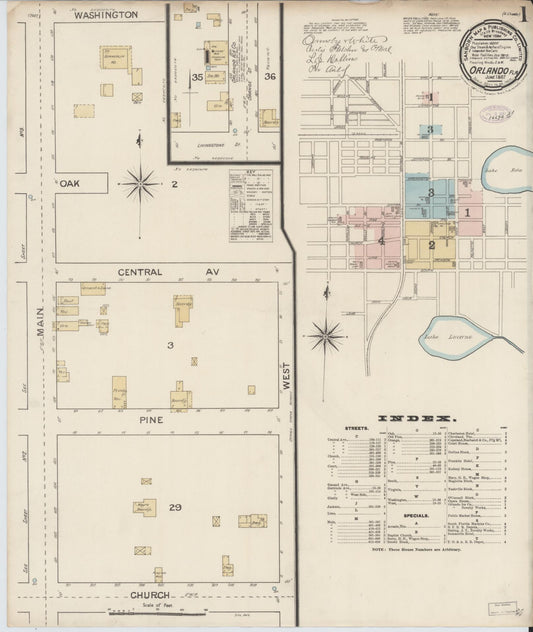 Sanborn Fire Insurance Map from Orlando, Orange County, Florida (1887), Sheet #0001 - Historic Sanborn Fire Insurance Map Print, vintage old map wall art, antique decor, genealogy gift, Florida Florida map