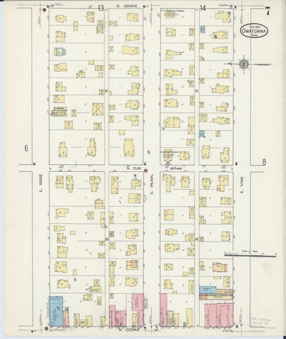 Sanborn Fire Insurance Map from Owatonna, Steele County, Minnesota (1915), Sheet #0007 - Historic Sanborn Fire Insurance Map Print, vintage old map wall art, antique decor, genealogy gift, Minnesota Minnesota map
