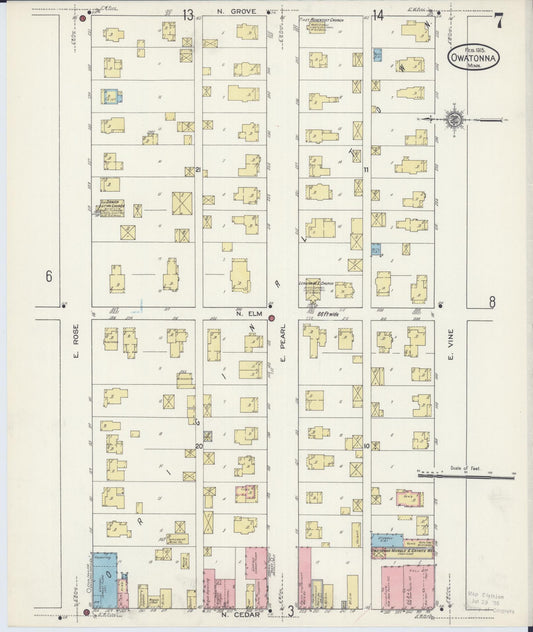 Sanborn Fire Insurance Map from Owatonna, Steele County, Minnesota (1915), Sheet #0007 - Historic Sanborn Fire Insurance Map Print, vintage old map wall art, antique decor, genealogy gift, Minnesota Minnesota map