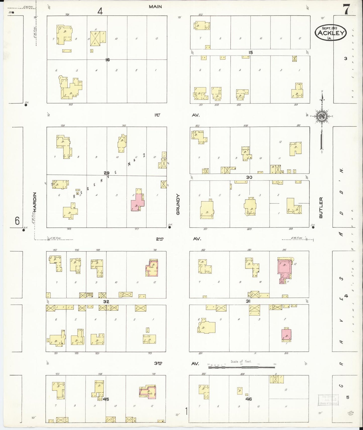 Sanborn Fire Insurance Map from Ackley, Hardin and Franklin Counties, Iowa (1911), Sheet #0007 - Historic Sanborn Fire Insurance Map Print