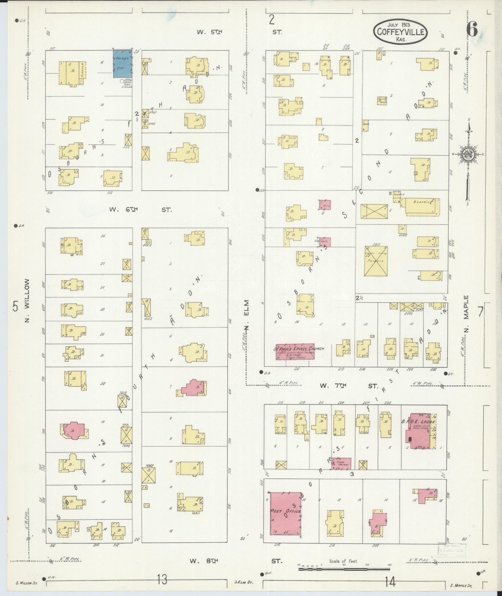 Sanborn Fire Insurance Map from Coffeyville, Montgomery County, Kansas (1913), Sheet #0006 - Complete Map Set gallery image, historic Sanborn map, vintage wall art, Kansas Kansas