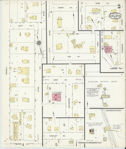 Sanborn Fire Insurance Map from Coalgate, Coal County, Oklahoma (1913), Sheet #0002 - Complete Map Set gallery image, historic Sanborn map, vintage wall art, Oklahoma Oklahoma